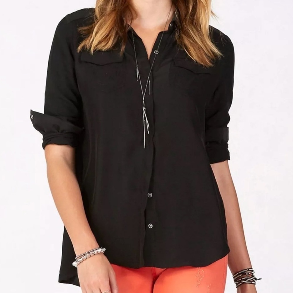 True Religion | Black Georgia Silk Relaxed Snap Button Down Shirt Size Small